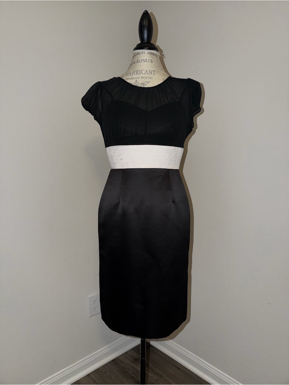 Black Sheath Dress with White Waistband